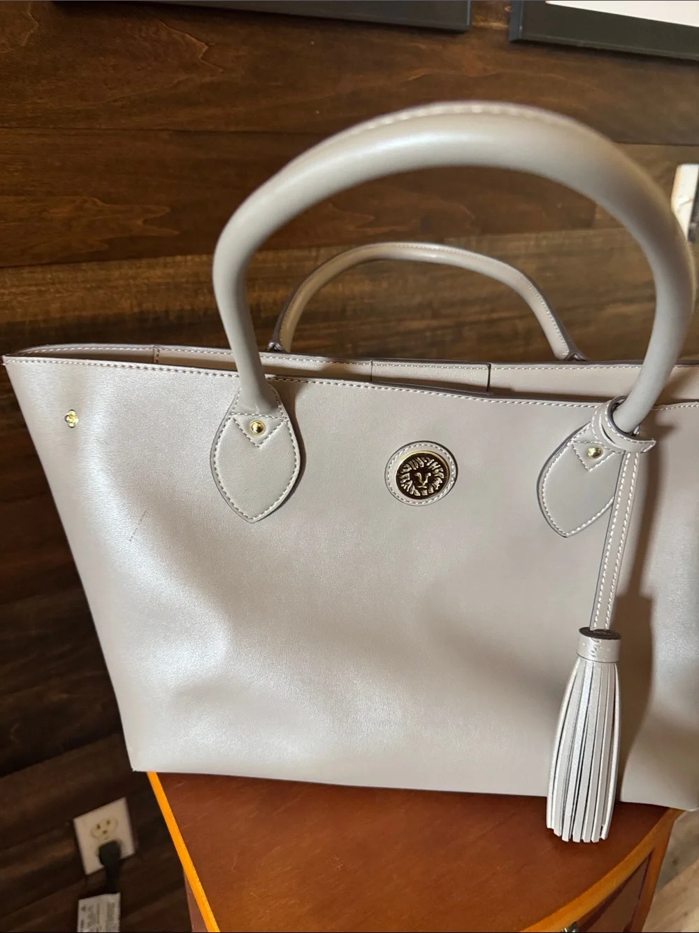 Anne Klein Women's Taupe Tote Bag with Tassel
